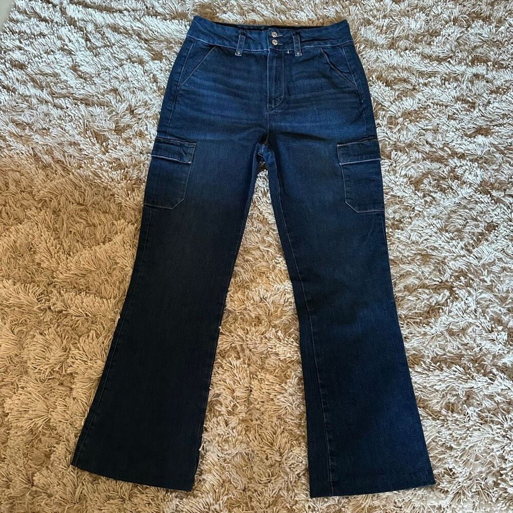 PAIGE Dark Wash Flare Wide Leg Jeans
